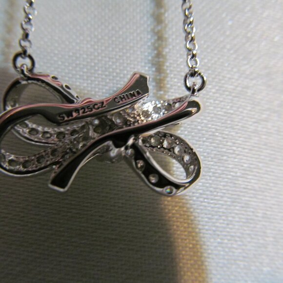 NWT Bella Luce Simulated Diamond Bow Design Adj 18" Necklace Sterling Silver 925 - Picture 15 of 16
